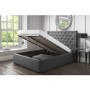 GRADE A1 - Safina Kingsize Wing Back Ottoman Bed with Stud Detailing in Woven Charcoal Grey