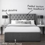GRADE A1 - Safina Kingsize Wing Back Ottoman Bed with Stud Detailing in Woven Charcoal Grey