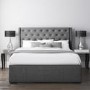 GRADE A1 - Safina Kingsize Wing Back Ottoman Bed with Stud Detailing in Woven Charcoal Grey