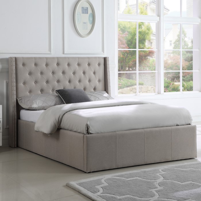 Grade A1 Safina King Size Wing Back Ottoman Bed With Stud Grade A1 Safina King Size Wing Back Ottoman Bed With Stud Detailing In Woven Beige 77425315 1 Saf018