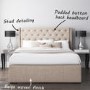 Safina King Size Wing Back Ottoman Bed with Stud Detailing in Woven Beige