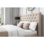 Safina King Size Wing Back Ottoman Bed with Stud Detailing in Woven Beige
