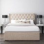 GRADE A2 - Safina King Size Wing Back Ottoman Bed with Stud Detailing in Woven Beige  