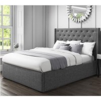 Safina Double Wing Back Bed Frame with Stud Detail in Woven Charcoal Grey