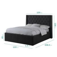 Safina Double Wing Back Bed Frame with Stud Detail in Woven Charcoal Grey