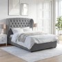 Grey Velvet Double Ottoman Bed with Winged Headboard - Safina
