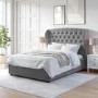 ONLY OPENED - Grey Velvet Double Ottoman Bed with Winged Headboard - Safina