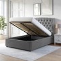 Grey Velvet Double Ottoman Bed with Winged Headboard - Safina