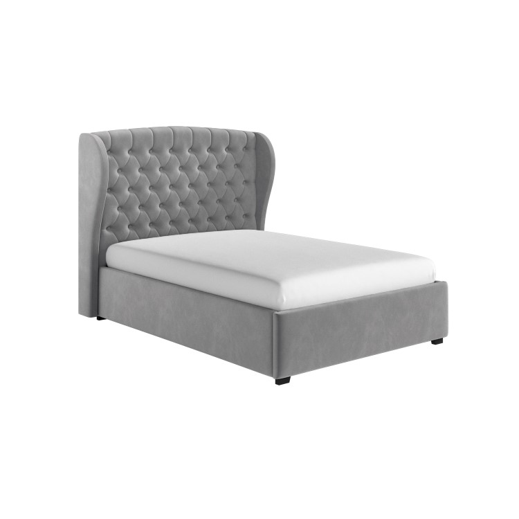 Grey Velvet Double Ottoman Bed with Winged Headboard - Safina