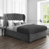GRADE A1 - Safina Wing Back Double Ottoman Bed in Grey Velvet