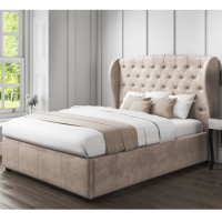 GRADE A1 - Safina Beige Velvet Double Ottoman Bed with Wing Back