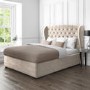 Safina Wing Back Double Ottoman Bed In Beige Velvet