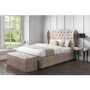 GRADE A1 - Safina Beige Velvet Double Ottoman Bed with Wing Back