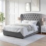 ONLY OPENED - Grey Velvet King Size Ottoman Bed with Winged Headboard - Safina