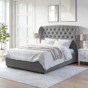 A1/SAF023A ONLY OPENED - Grey Velvet King Size Ottoman Bed with Winged Headboard - Safina