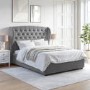 Grey Velvet King Size Ottoman Bed with Winged Headboard - Safina