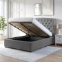 Grey Velvet King Size Ottoman Bed with Winged Headboard - Safina