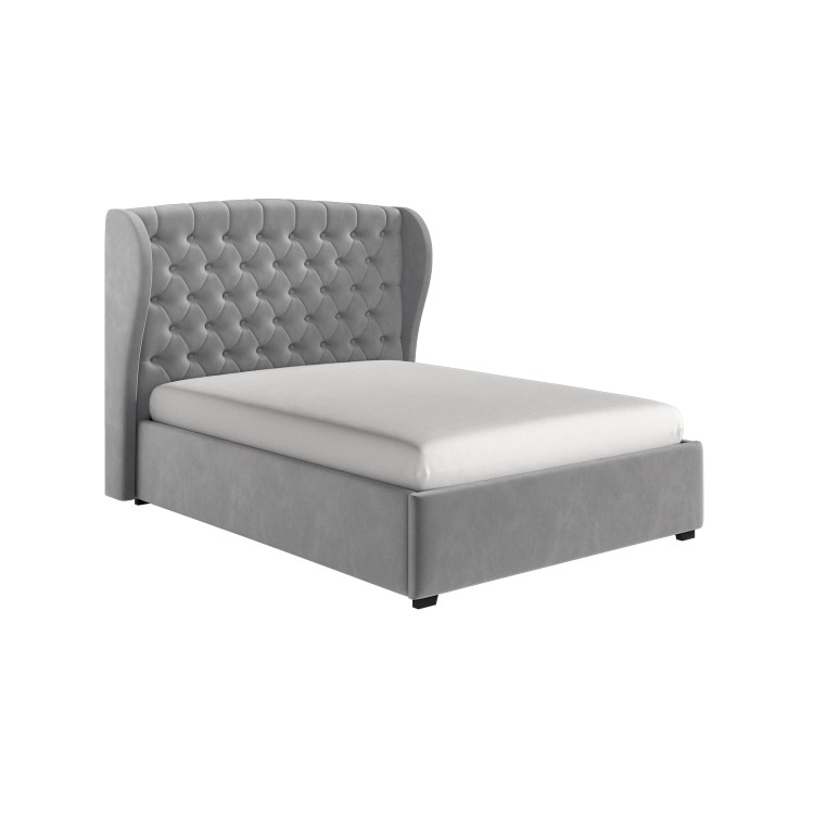 ONLY OPENED - Grey Velvet King Size Ottoman Bed with Winged Headboard - Safina