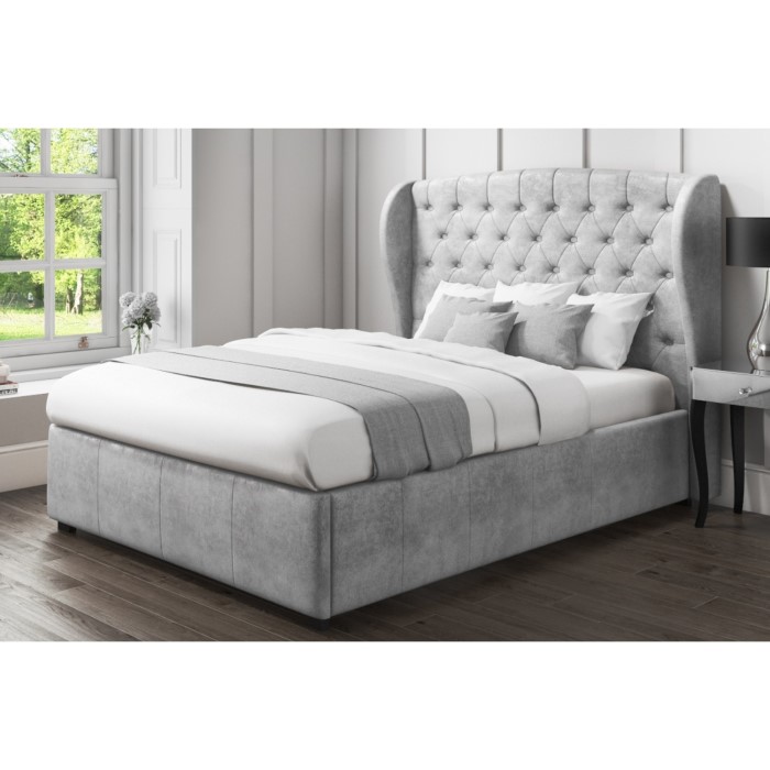 Grade A1 Safina Wing Back King Size Ottoman Bed In Grey Velvet Grade A1 Safina Wing Back King Size Ottoman Bed In Grey Velvet 77471129 1 Saf023
