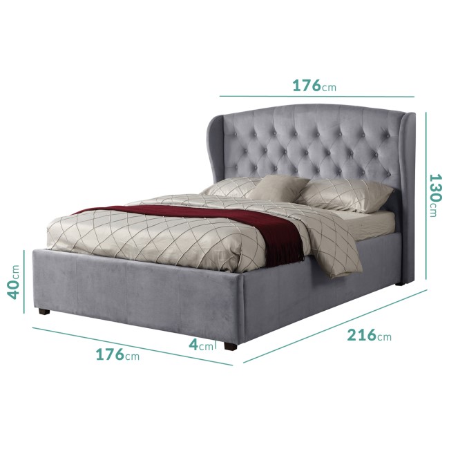 GRADE A1 - Safina Wing Back King Size Ottoman Bed in Grey Velvet