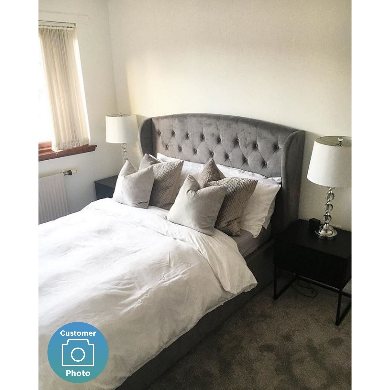 GRADE A1 Safina Wing Back King Size Ottoman Bed in Grey Velvet