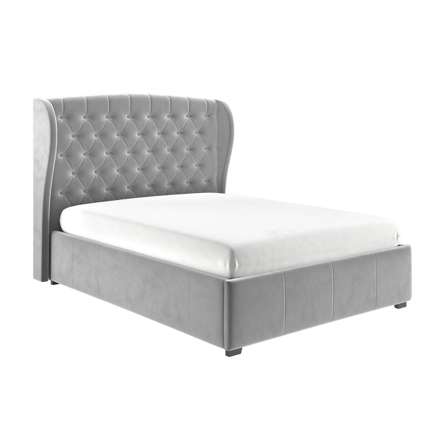 Grey Velvet Double Ottoman Bed with Winged Headboard Safina