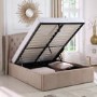 GRADE A1 - Safina Beige Velvet Double Ottoman Bed with Wing Back