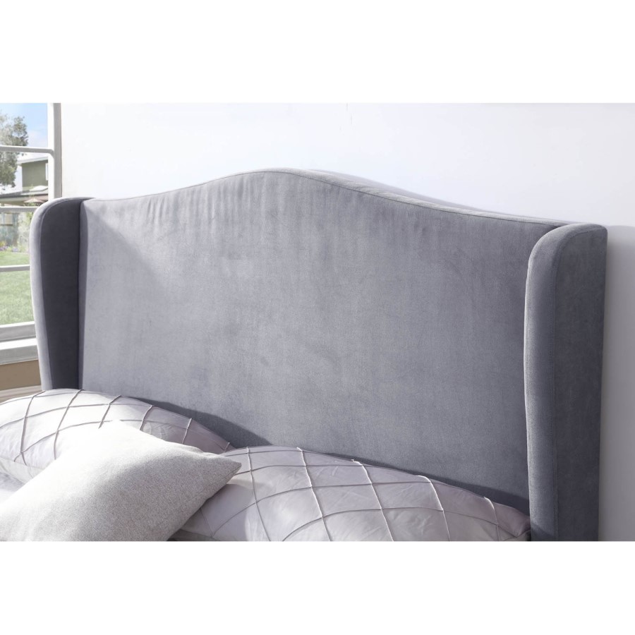 GRADE A1 - Safina Wing Back King Size Ottoman Bed in Grey Velvet