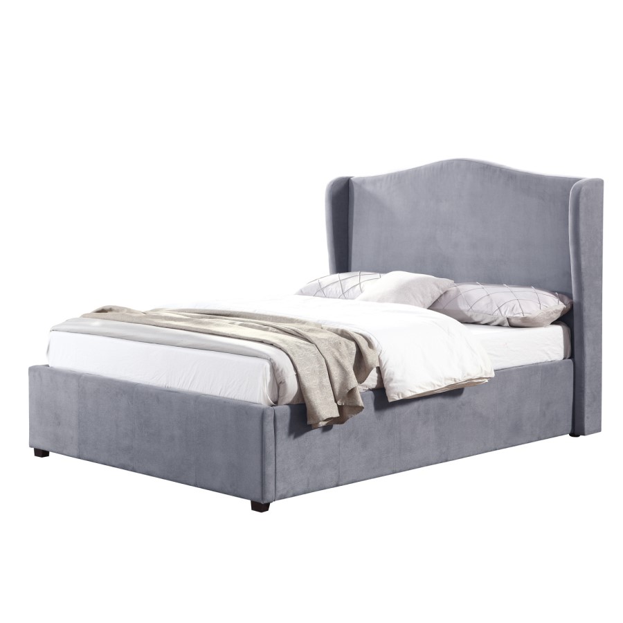 GRADE A1 - Safina Wing Back King Size Ottoman Bed in Grey Velvet