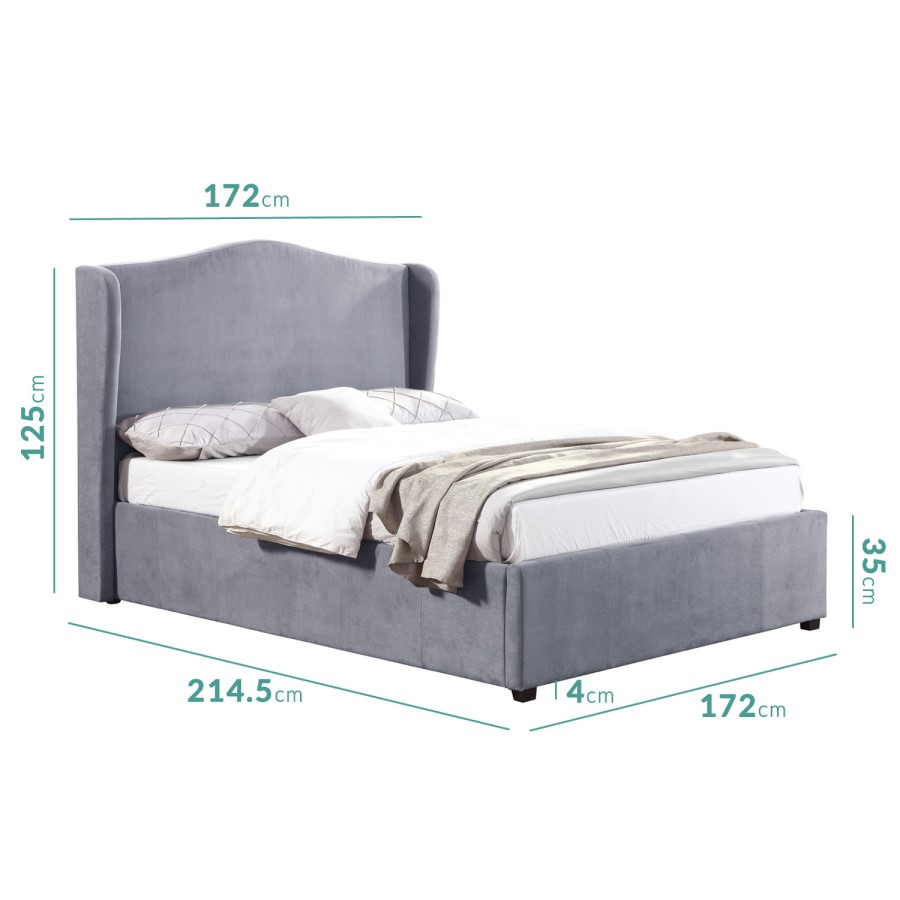 GRADE A1 - Safina Wing Back King Size Ottoman Bed in Grey Velvet