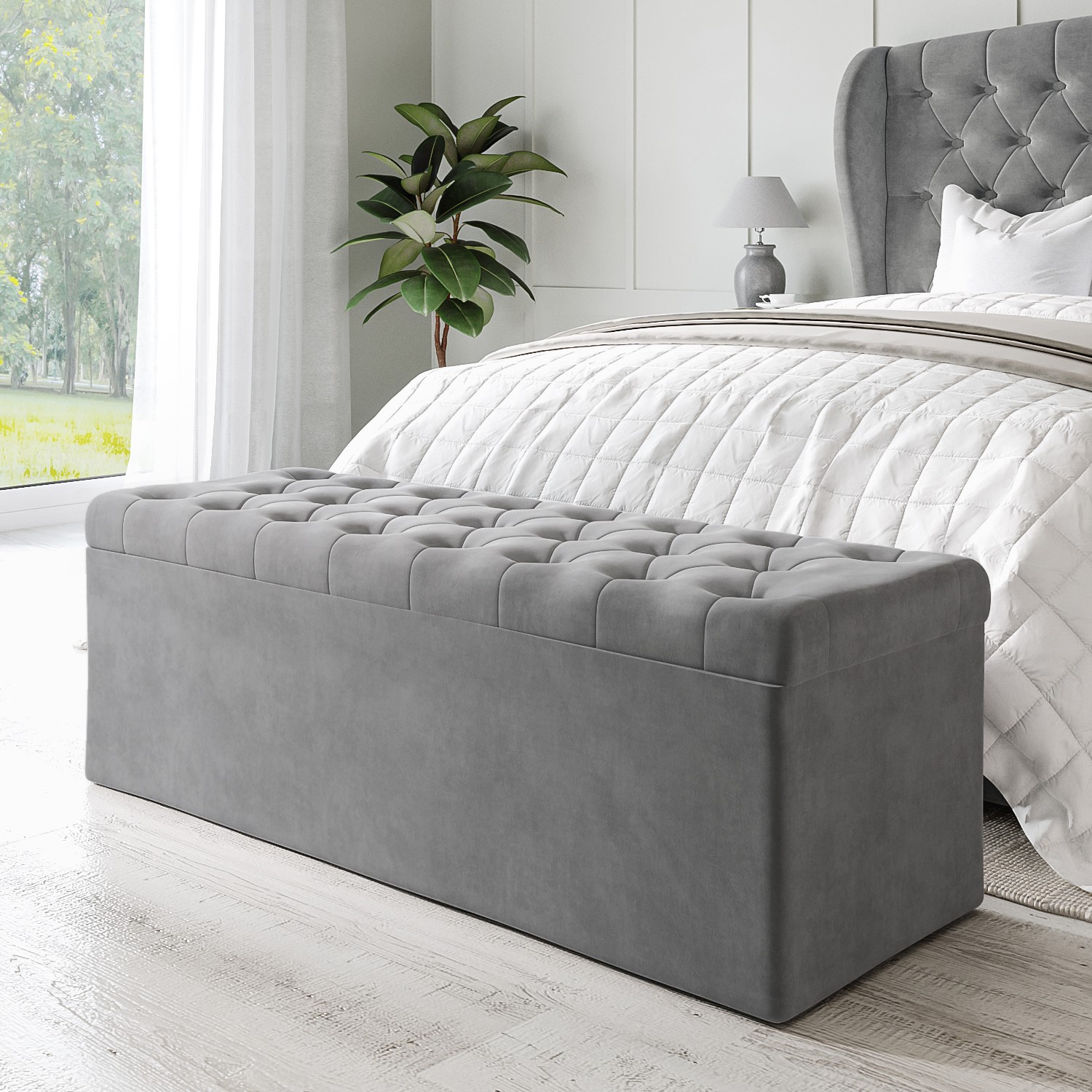 grey velvet ottoman storage blanket box - safina