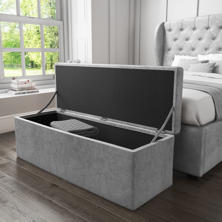 GRADE A1 - Safina Grey Velvet Ottoman Blanket Box for End-of-Bed Storage