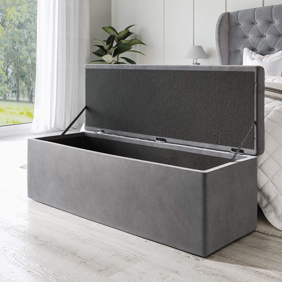 GRADE A1 - Safina Ottoman Storage Box in Grey Velvet