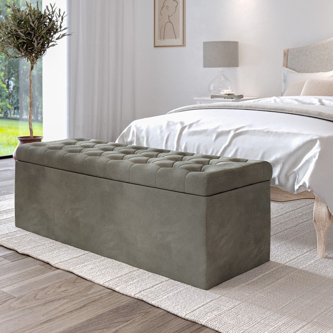 Brown Velvet Ottoman Storage Blanket Box - Safina