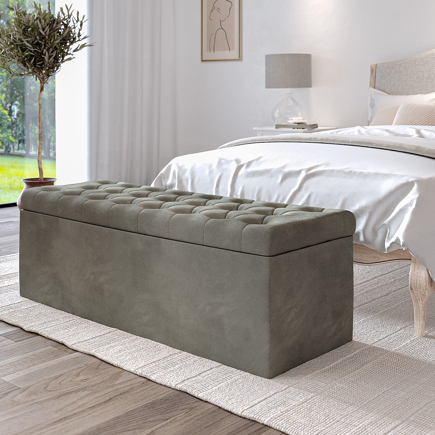 Safina Ottoman Storage Box in Beige Velvet