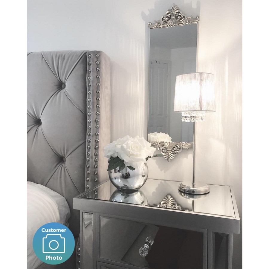 GRADE A1 - Safina Wing Back Double 
Ottoman Bed in Silver/Grey Velvet