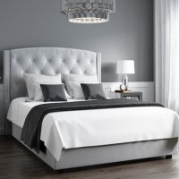GRADE A1 - Safina Wing Back Double 
Ottoman Bed in Silver/Grey Velvet