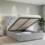 Grey Velvet Double Ottoman Bed with Chesterfield Studded Headboard - Safina