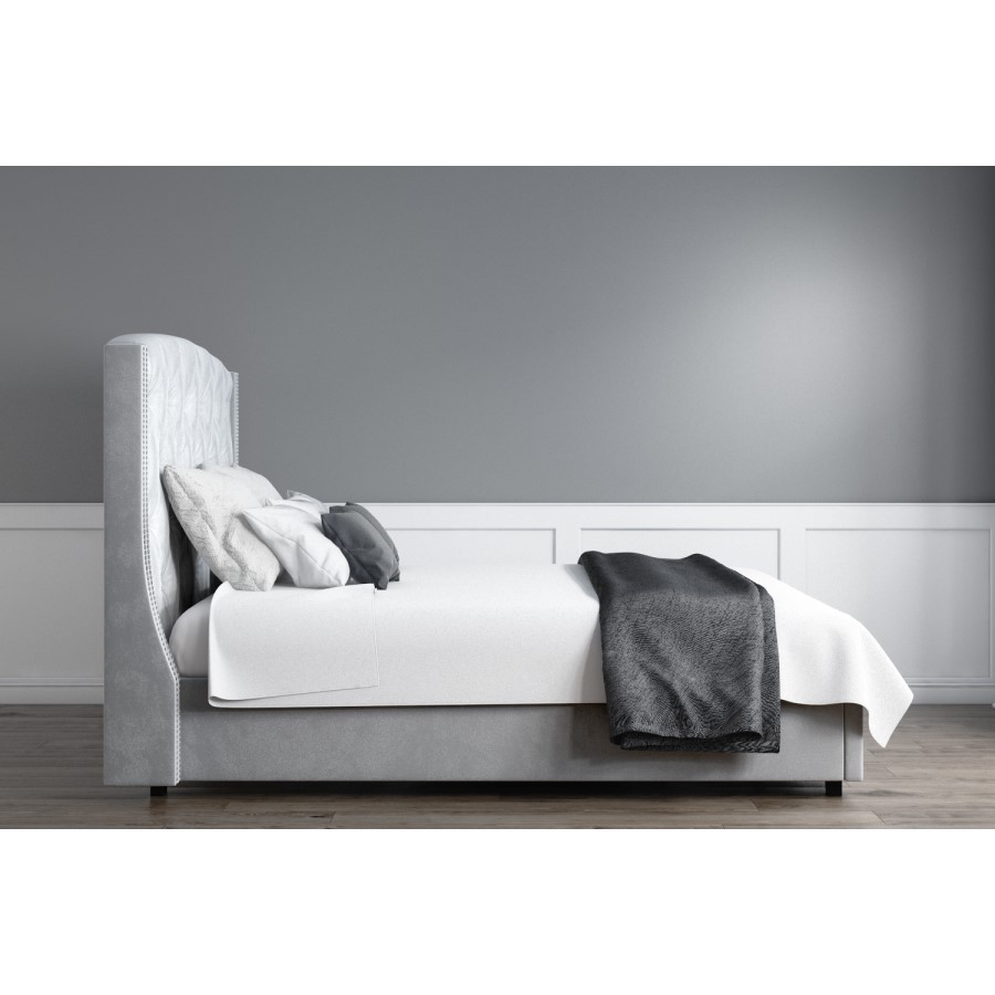 GRADE A1 - Safina Wing Back Double 
Ottoman Bed in Silver/Grey Velvet