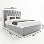 Grey Velvet Double Ottoman Bed with Chesterfield Studded Headboard - Safina