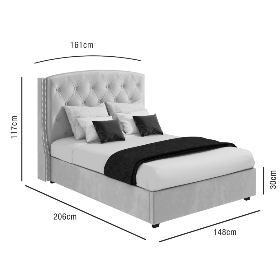 GRADE A1 - Safina Wing Back Double 
Ottoman Bed in Silver/Grey Velvet