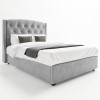 Grey Velvet Double Ottoman Bed with Chesterfield Studded Headboard - Safina