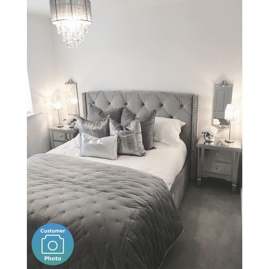 GRADE A1 - Safina Wing Back Double 
Ottoman Bed in Silver/Grey Velvet
