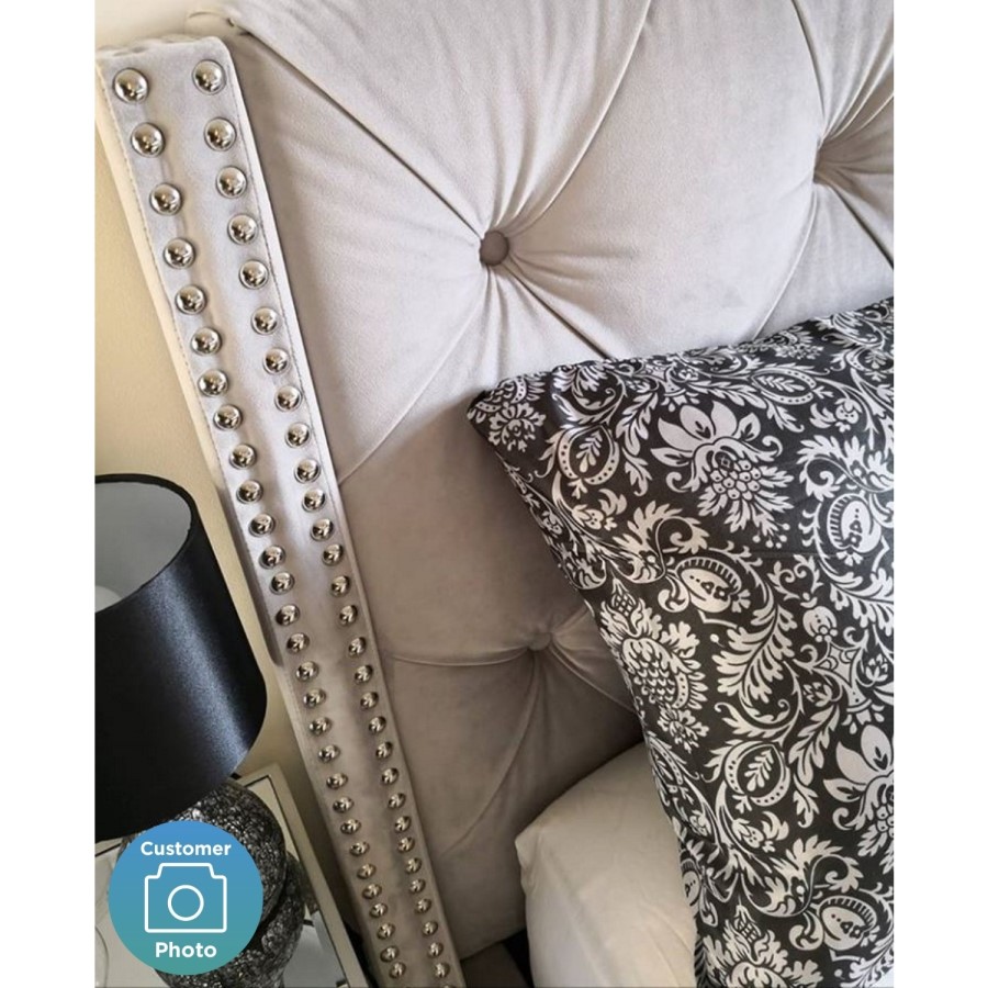 GRADE A1 - Safina Wing Back Double 
Ottoman Bed in Silver/Grey Velvet
