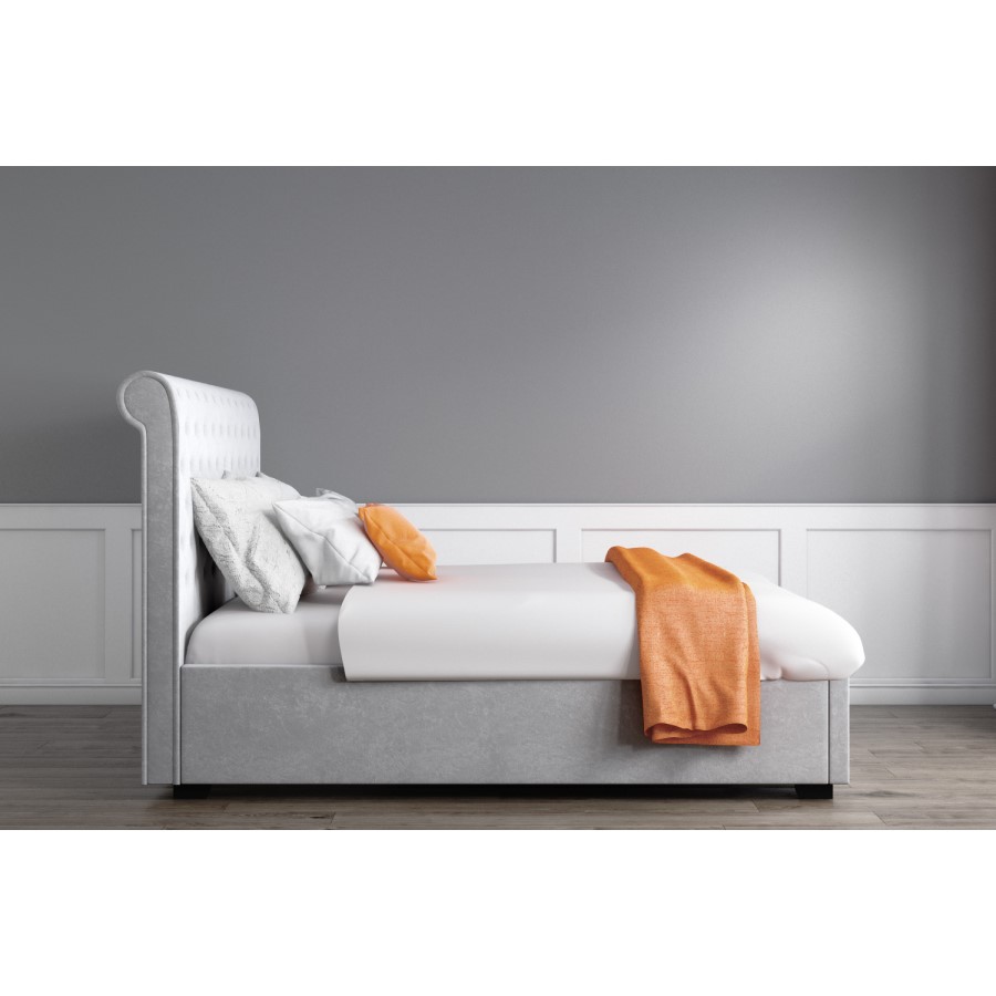 GRADE A1 - Safina Rolltop King Size Ottoman Bed in Silver/Grey Velvet