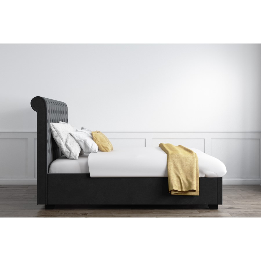 Safina Rolltop Double Ottoman Bed in Dark Grey Velvet