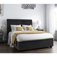 Safina Rolltop Double Ottoman Bed in Dark Grey Velvet