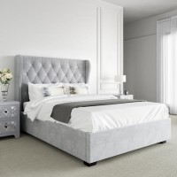 GRADE A2 - Safina Diamante Wing Back King Size Ottoman Bed in Silver Grey Velvet