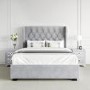 GRADE A2 - Safina Diamante Wing Back King Size Ottoman Bed in Silver Grey Velvet