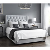 Safina Diamante Wing Back King Size Ottoman Bed in Silver Grey Velvet